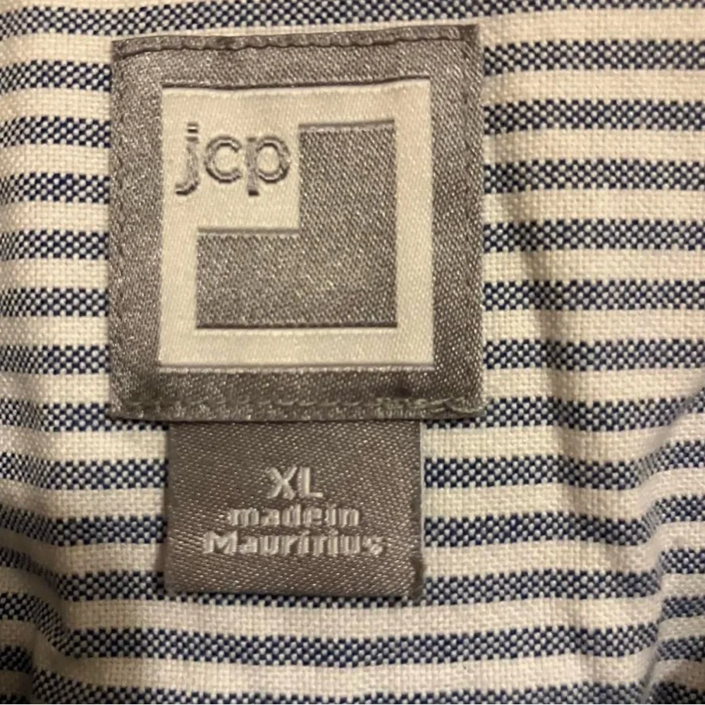 JC Penney Button Up Shirt Lightweight Long Sleeve Collar Stripe Blue‎ Mens, XL